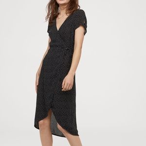 H&M Black Polka Dot Wrap Midi Dress